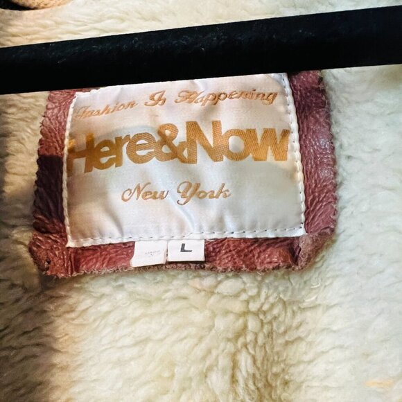 Vintage Here & Now NYC Outerwear Cognac Brown Heavy Weight Leather Jacket Coat - Picture 5 of 16